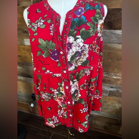 🌺 “Billa” Red Floral Sleeveless Peplum Top – Size XL - Picture 15 of 16